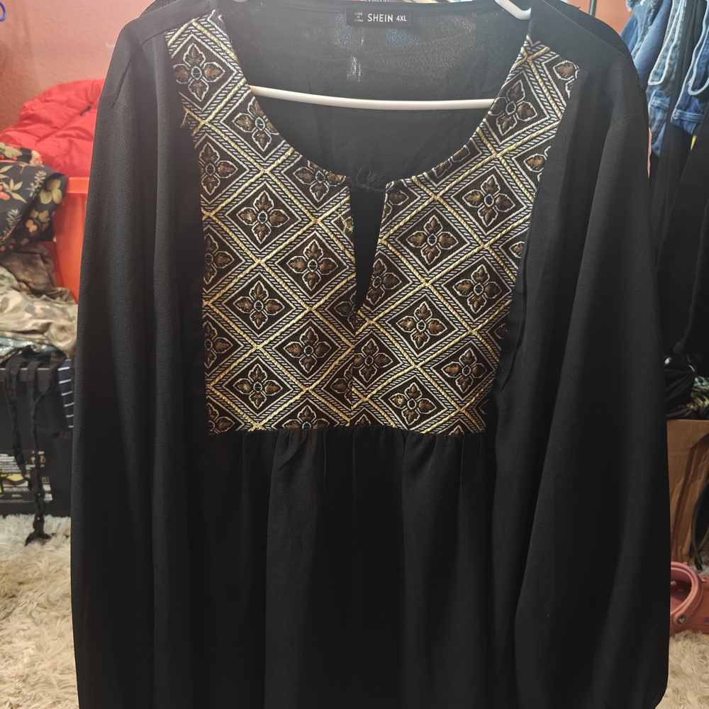 Shein Black Dress with Gold Pattern